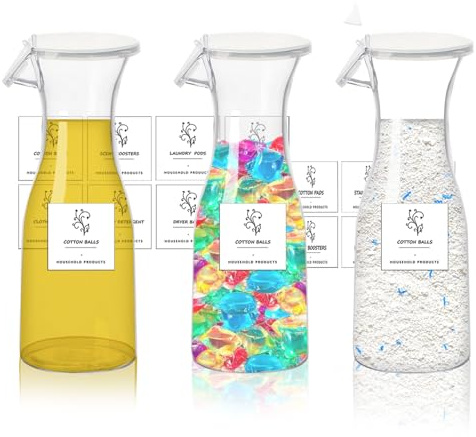 3Pcs Laundry Detergent Dispenser,Laundry Liquid Dispenser Containers | Reusable Washing Powder Storage , Fabric Softener Storage Bottle with 16 Waterproof Label for Laundry Room Organization