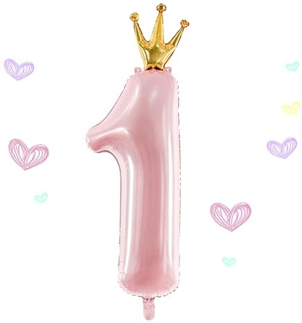 Palloncino in pellicola, numero 1-100 cm, XXL, con corona, riutilizzabile, rosa, decorazione per compleanno, festa, 1° compleanno, ragazza, baby shower, compleanno dei bambini