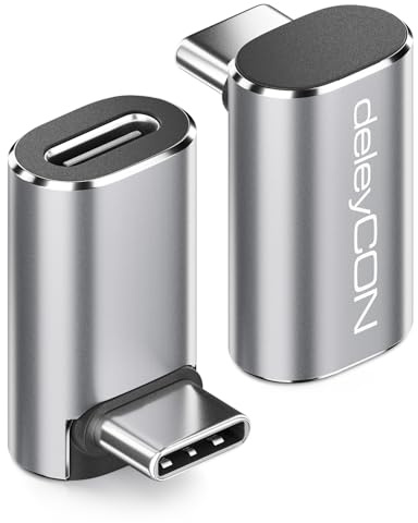 deleyCON Adaptador USB-C Ángulo 90 Grados (2 Piezas) 40Gbps, 240W, 8K60Hz, Carcasa de Aluminio, Enchufe Tipo C a Toma Compatible con Smartphone Tablet Laptop Notebook PC Switch y Mucho Más.