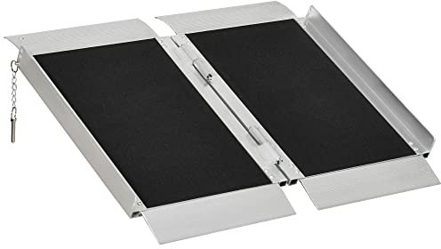 HOMCOM Corrimano pieghevole per sedia a rotelle rampa di carico 65 x 74 x 5,5 cm in lega di alluminio antiscivolo con maniglie, carico massimo 272 kg, nero