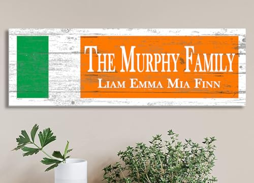Wooden Irish Flag Family Sign - Personalized Heritage Plaque with Custom Names - 16.5x5.5 Solid Wood (Irish Flag)