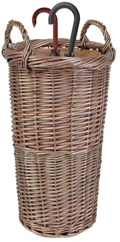 Willow Wicker Umbrella Stand with Handles Storage Basket (Round, Medium)