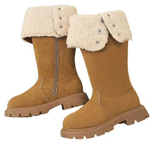 Botas de equitación para niñas, caña plegable, tacón medio, botas de equitación para niños y adolescentes, ropa casual (marrón, 7,5-8 años)