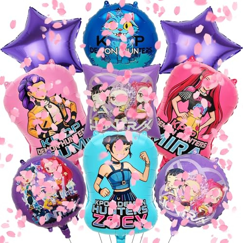 VOVhpbidy 9 Pezzi Palloncini Huntrs Ragazza, Set Compleanno Decorazioni Bambini, Palloncino Foil Decorativo per Festa di Compleanno Bambini