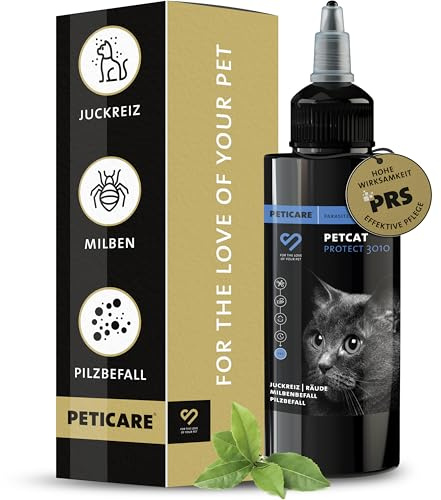 Peticare Anti-Parasiten Mittel für Katzen | gegen Milben Flöhe Pilze | lindert effektiv Juckreiz & unterstützt Regenerationsprozess | einzigartiges PRS® System für Lange Wirkung – petCat Protect 3010