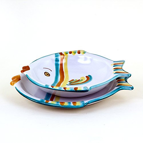 CEAR ceramiche - Set piatti pesce 2 pz. posto tavola singolo da pesce in ceramica di Caltagirone