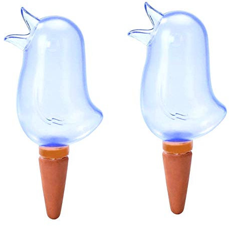 Xiton 2pcs Plant Waterer Self Watering Globes Bird Shape Hand Blown Transparent Mini Durable Clear Glass Aqua Bulbs Clear Plastic Self Watering Aqua Globes Blue