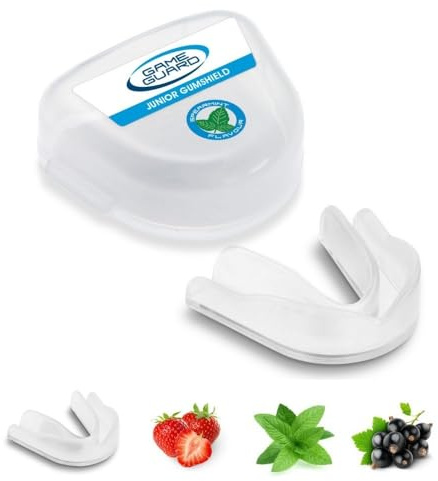 GAME GUARD protector bucal para hervir y morder/protector de encías - protector bucal moldeable/protectores de encías - júnior/niños/jóvenes - Aprobado por CE, deportes escolares, rugby, baloncesto