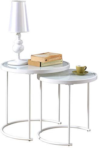 IDIMEX Couchtisch LEYRE im 2er Set,runder Beistelltisch 2-Satztisch mit Glas in weiß, Sofatisch im modernen Design