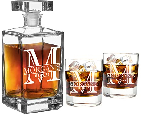 Cadeau d'anniversaire pour lui Carafe à Whisky Personnalisée 700ml avec 2 Verres à Whisky