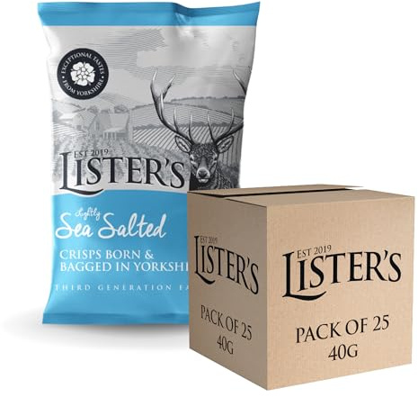 Listers - Lightly Sea Salted Crisps - Crisps Multipack, Multipack Crisps, Crisps Share Bag, Ready Salted Crisps - Vegetarian Potato Snacks - 40g x 25