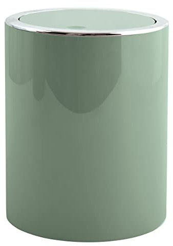 MSV, Poubelle à bascule PP, Modèle Kamaka, Poubelle à couvercle basculant amovible, Design moderne idéal pour les toilettes, salle de bain, bureau, Ronde, 6L, Vert Basil
