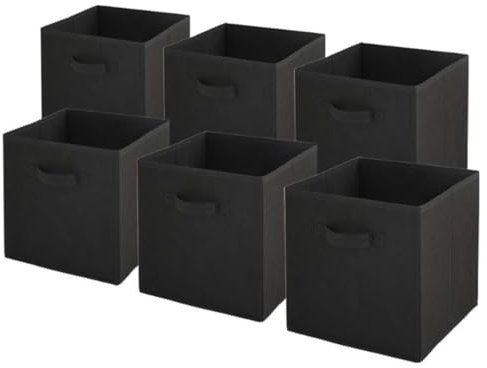 Box and Beyond Cube de Rangement, Boite Rangement Pliables, Paniers et Boîtes de rangement, Caisses avec poignée, Caisse pour Linge, Jouets, Vêtement, lot de 6 (Noir, 27x27x27cm)