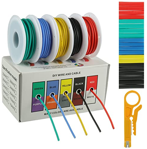 BOJACK Silikonkabelsats 18 AWG 300 V förtennad koppar elektrisk trådsats med 20 φ3 mm rör (5 färger, 5 meter vardera, 18 AWG) flexibel och mjuk för DIY