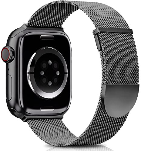 Higgs Ersatzarmband Kompatibel mit Apple Watch Armband 41mm 42mm 40mm 38mm für Damen/Herren, Dual Magnetisch Einstellbar Armbänder für iWatch SE Series 10 9 8 7 6 5 4 3 2 1, Graphit Edelstahl Metall