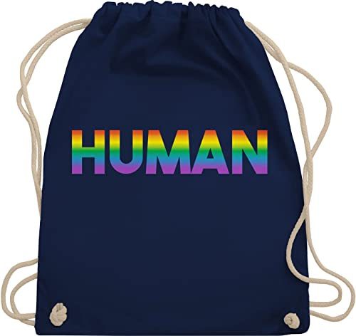 Turnbeutel Rucksack - LGBTQ Kleidung Pride Flag - Human - Regenbogen - Schriftzug - Unisize - Navy Blau - lgbtq-tasche lgbt flagge beutel lgbtq+ csd stofftasche tasche lesbian bag lqbtq stoffbeutel