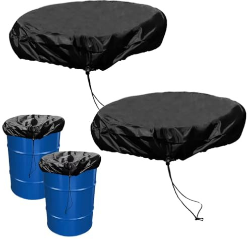 55 Gallon Drum Cover - Stretchable Adjustable Drum Cover with Drawstring, Oxford Cloth All-Weather Protection, 2 Pack