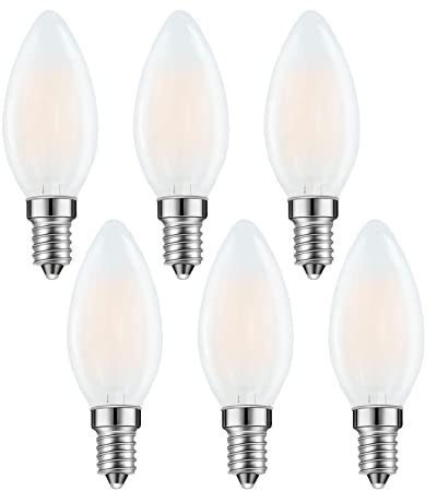 Lamsky E14 LED Bulb European Base 4W LED Chandelier Light Bulbs Dimmable 40W Equivalent,110V 2700K Warm White,Frosted Glass Decorative Bulb,6 Pack