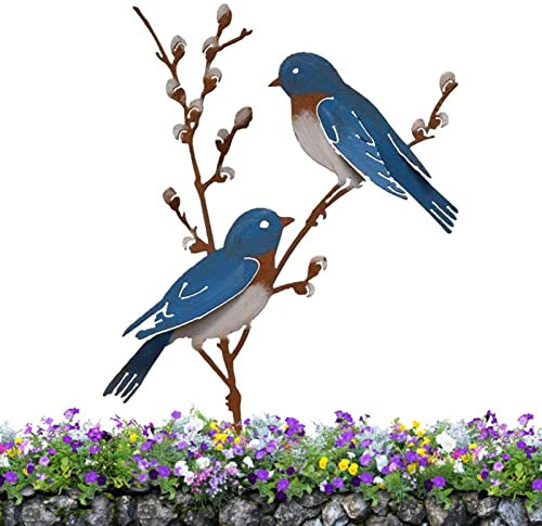 Metal Birds Yard Decor Chickadee,Tetas en Una Rama Rusty Tree Art - Decoración al aire libre Pintada de metal de pájaro para el alféizar de la ventana de la valla del jardín delantero Jingan