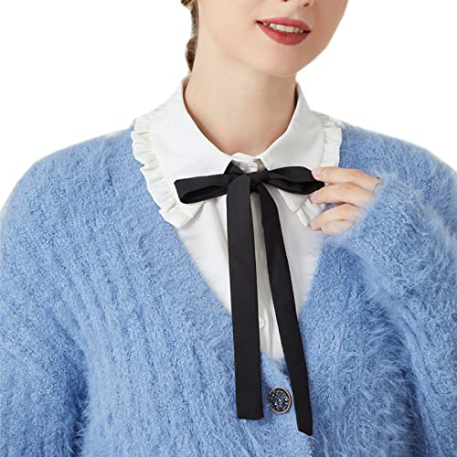 NiceYnn Detachable Bowknot Victorian Half Shirt Lapel Shirt Collar Sweet Bow Tie Chiffon Fake Blouse Collar for Women Girl Office Work Dickey Tops