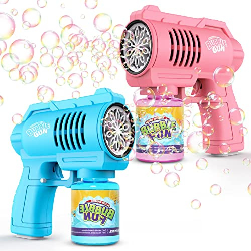 Panacare 2Pièces Pistolets à Bulles,Machine à Bulles de Savon Gun Enfants 4000+Bulles/Minute avec Solution pour Bulles de Savon,Machine a Bulles Jouet à Bulles Cadeau pour Enfant/Anniversaire/Fête