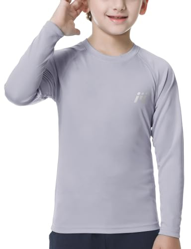 MEETWEE Jungen Kinder Uv Rash Guard Shirt, Grau, 6 Jahre EU