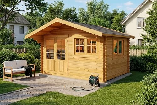 Gartenhaus Gabriel-34 mit Fußboden aus Holz, Gerätehaus 438 x 367cm, 10,5 m², 34 mm Wandstärke - Imprägnierung Pinie