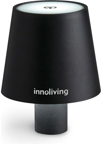 Innoliving Lampada LED Bottiglia Ricaricabile in 4 Ore, da Tavolo, Senza fili Touch e Dimmerabile, interni ed esterni, luce naturale 4000K, fredda 6000K, calda 3000K, bianca e nera (Nero)