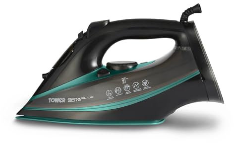 Tower CeraGlide T22013TL Ultra Speed Iron with Ceramic Soleplate Variable Steam Function, 3100W, Black & Teal