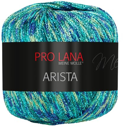 Frida's Wollhaus Pro Lana 25 g Arista Häkelgarn Effektgarn Glitzergarn Lurexgarn weich 12 Farben (352 | Türkis-grün-blau)