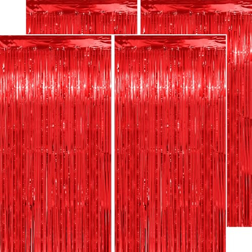 PatiCool Roter Lametta-Fransenvorhang-Hintergrund – dick, 9,1 x 2,5 m – glitzernde rote Luftschlangen, Party-Hintergrund, Dekorationen für Geburtstag, Abschluss, Valentinstag, Weihnachten,