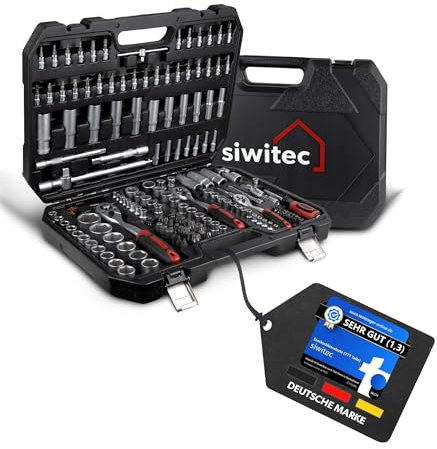 siwitec Steckschlüsselsatz 171-teilig | Ratschenschlüssel Set | 1/2 + 1/4 + 3/8 | Knarrenkasten mit Stecknüssen/Bits: Innen- und Außen Sechskant, Kreuz, Schlitz, Pozidrive, Torx und Tamper Torx