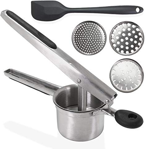 Stainless Steel Potato Ricer with 3 Interchangeable Discs, Fine, Medium,Course. Silicone Handle is Easy to Operate and Makes mashing Potatoes, Vegetables, yams, Squash, Fruit or Baby Food Easy./576