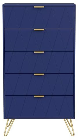 UEV Commode, Commode de Rangement à 5 Tiroirs, 60 x 34 x 110 cm, Bleu