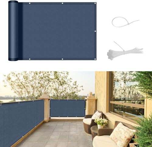 SUNNY GUARD Balkon Sichtschutz Wetterfest 90x600cm Balkonverkleidung Balkonabdeckung Balkonumspannung UV-Schutz Windschutz mit Kabelbinder,Dunkelblau Anthrazit