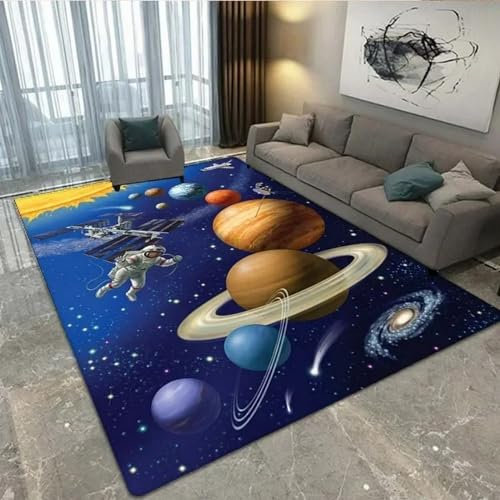 Universum Planet Weltraum Galaxie Landschaft Teppich Kinderteppich Wohnzimmerteppich Schlafzimmerteppich 3D-Gedruckter Superweicher Flanellteppich 80 X 160 Cm - Leicht Zu Reinigendes, Weiches -8C9J5D5