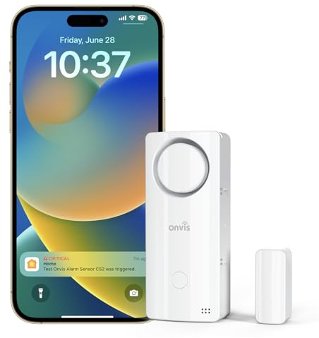 Onvis Thread Door Sensor Alarm Chime with Thermometer & Hygrometer | Smart Entry Contact Sensor, Wireless Burglar Alert for Home Security System, Adjustable Volume, Works With Apple HomeKit