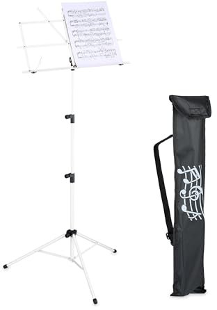 Relaxdays Notenständer, klappbares Notenpult, HBT: 140x53x49 cm, ausziehbar, aus Metall, Gitarre, Geige, Gesang, weiß