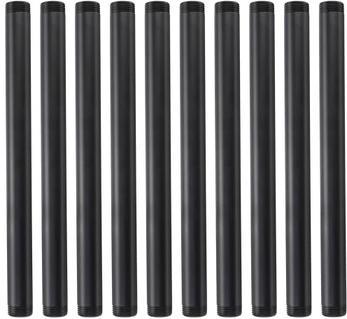 Hiceeden 10 Pack 3/4 Inch x 12 Inches Black Pipe Fittings, Industrial Iron Pipe Nipples, Steampunk Vintage Style Iron Pipe Fittings for DIY Furniture, Matte