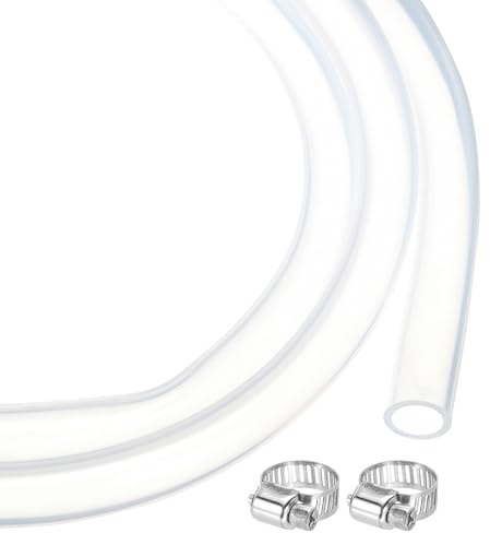sourcing map 20ft Clear Silicone Rubber Tubing 9mm x 12mm Plastic Tube Flexible Air Hose for Brewing, Wine Making, Pump Siphon, 1/2 OD, with 2pcs Clamps