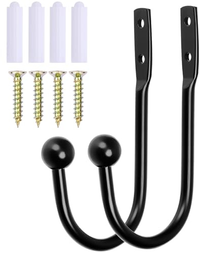 2 Stück Vorhanghalter Metall Schwarz U-Form Raffhalter Haken mit Schrauben, Vorhanghalter Wand Wandbefestigung für Fenstervorhänge Gardinen Duschvorhänge Dekorative Raffbügel und Tieback Hooks