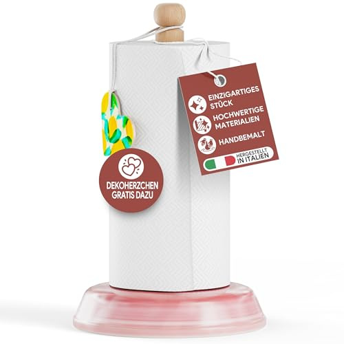 Rotolina™ | Exklusiver Küchenrollenhalter stehend aus Keramik und Holz | handgefertigt in Italien | Papierrollenhalter für Jede Küchenrolle | Dein perfektes Küchenzubehör (Rosa)