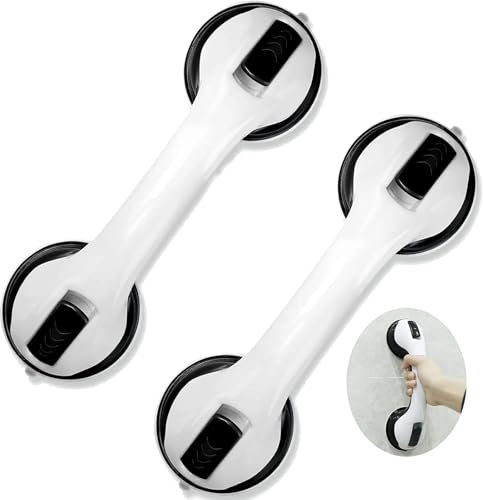 Maniglia Doccia Anziani,Maniglione Bagno per Disabili, 2 pezzi 30 cm maniglia doccia maniglia doccia ventosa per bagno vasca doccia maniglie di sicurezza,Nessuna foratura Handy Grasp（Nero）