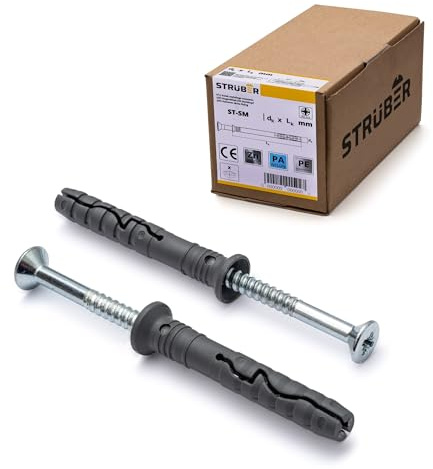 STRÜBER Chevilles à clouer avec vis à tête fraisée (10 x 100 mm / 50 pièces) – Fixation rapide – Chevilles à frapper avec vis pré-montées – Goujons à expansion avec vis clou – Ancrages à clouer