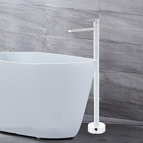 Freistehende Messing-Badewannenarmatur mit Einhebelmischer, Bodenmontage, Badewannenarmatur für heißes und kaltes Wasser, freistehende Badewanne, Dusche, weißes Finish