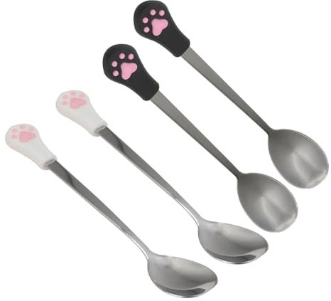 COSMEVIVI 4pcs Dog Cat Food Can Spoon Stainless Steel Pet Food Scoop Silicone Handle Non-slip for Feeding Dogs and Cats
