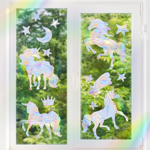 LUMOOM Prism Fenstersticker, Vogelschutz Suncatcher Fensteraufkleber, Anti Kollisions Aufkleber Sonnenfänger, Elektrostatische Adsorption, Für Fenster, Glastüren und Schiebetüren, Wiederverwendbar