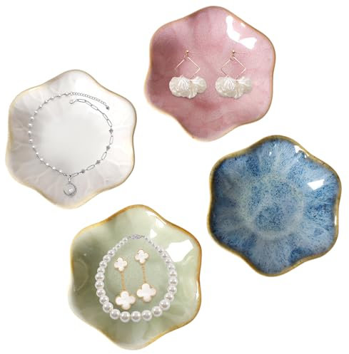 Lunaanda Ceramica Piattino Portagioie,4 Pezzi Piatto Di Gioielli,Ciotola Portagioie,Vassoio Portagioie,Piccolo Piatto Per Anelli,Per Anelli Orecchini Gioielli