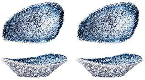 Ciotole per Immersione, Ciotole per Salsa, Ciotole per contorni in Porcellana con Design a Forma di Conchiglia Ovale, Piatti per condimenti, Piatti per Salsa di soia (Blu + Bianco)