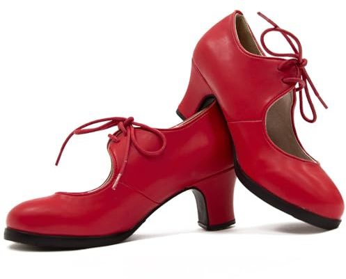 El Rocio desde 1980 Zapatado de Flamenco de Doble Suela y Cordones (Rojo, Sistema Tallas Calzado EU, Adulto, Mujer, Números, Mediano, 40)